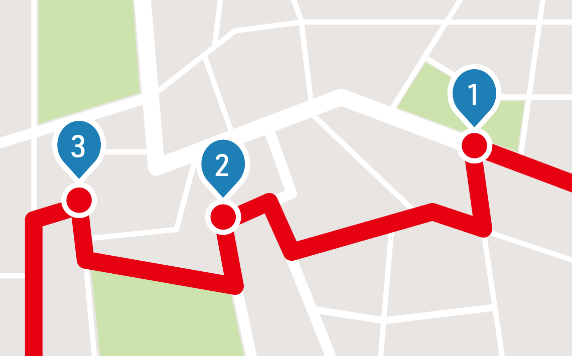 地図上で経路検索ができるKマッププラグインの画面